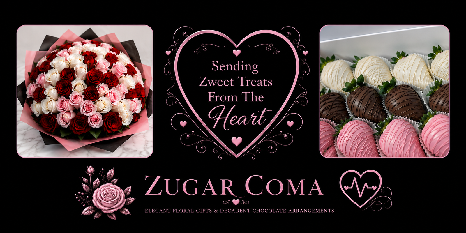 Sending sweet treats from the heart — flowers and chocolate-covered strawberries by Zugar Coma